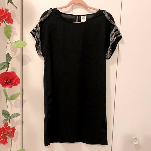 🌷 Vero Moda 🌷 Black Sheer Sparkly Jewelled Shoulder & Sleeve Detail Tunic Dress - Picture 11 of 11